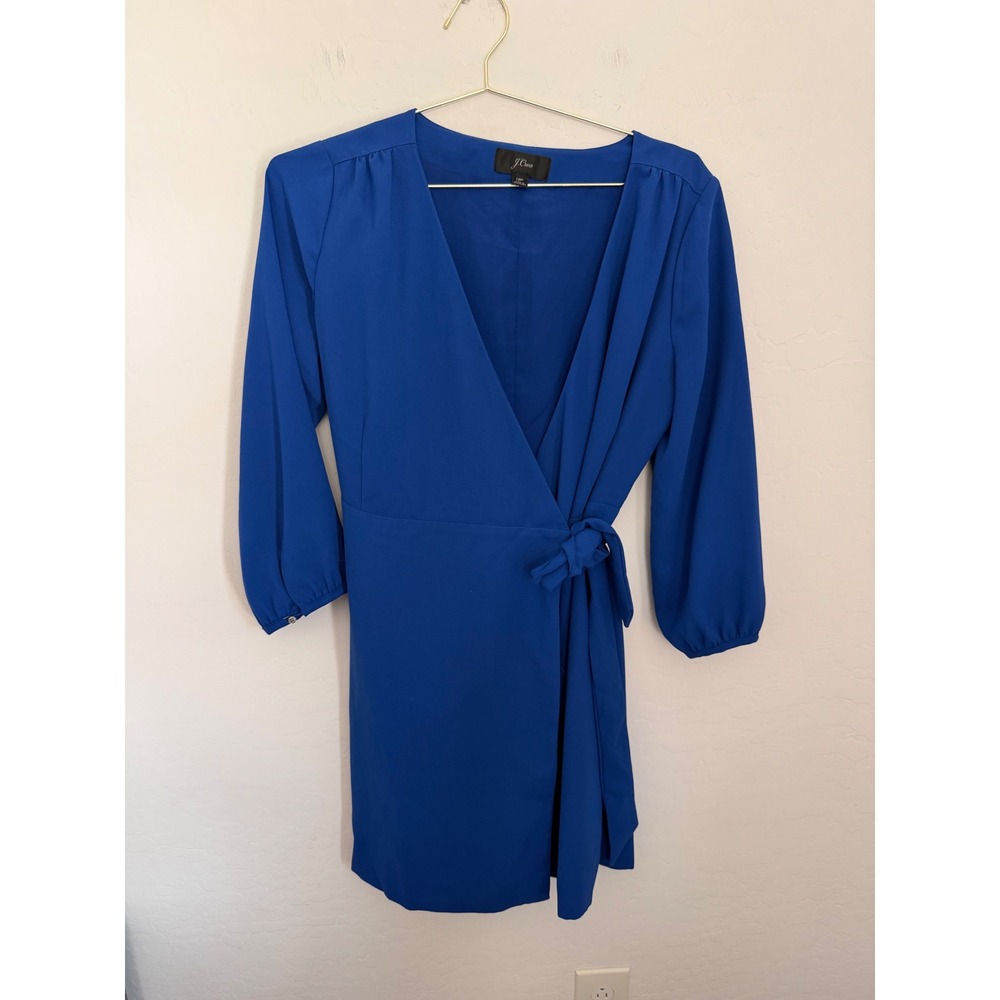 J.Crew Royal Blue Wrap Mini Dress 12P V-Neck 3/4 Sleeve Lined Career Cocktail